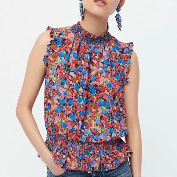 J. Crew Tops - EUC JCrew Sleeveless Mockneck Watercolor Top